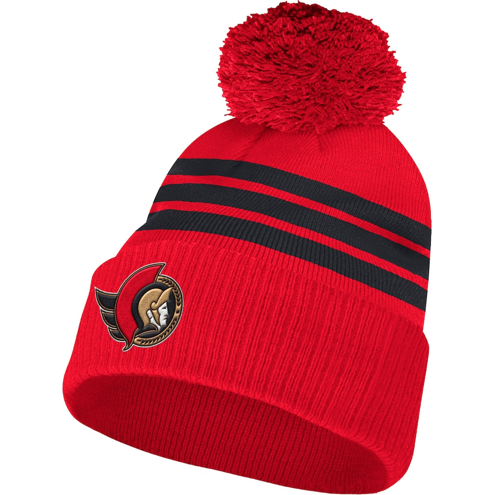 Adidas Ottawa Senators 3-Stripe Cuff Knit Pom Beanie Toque Hat