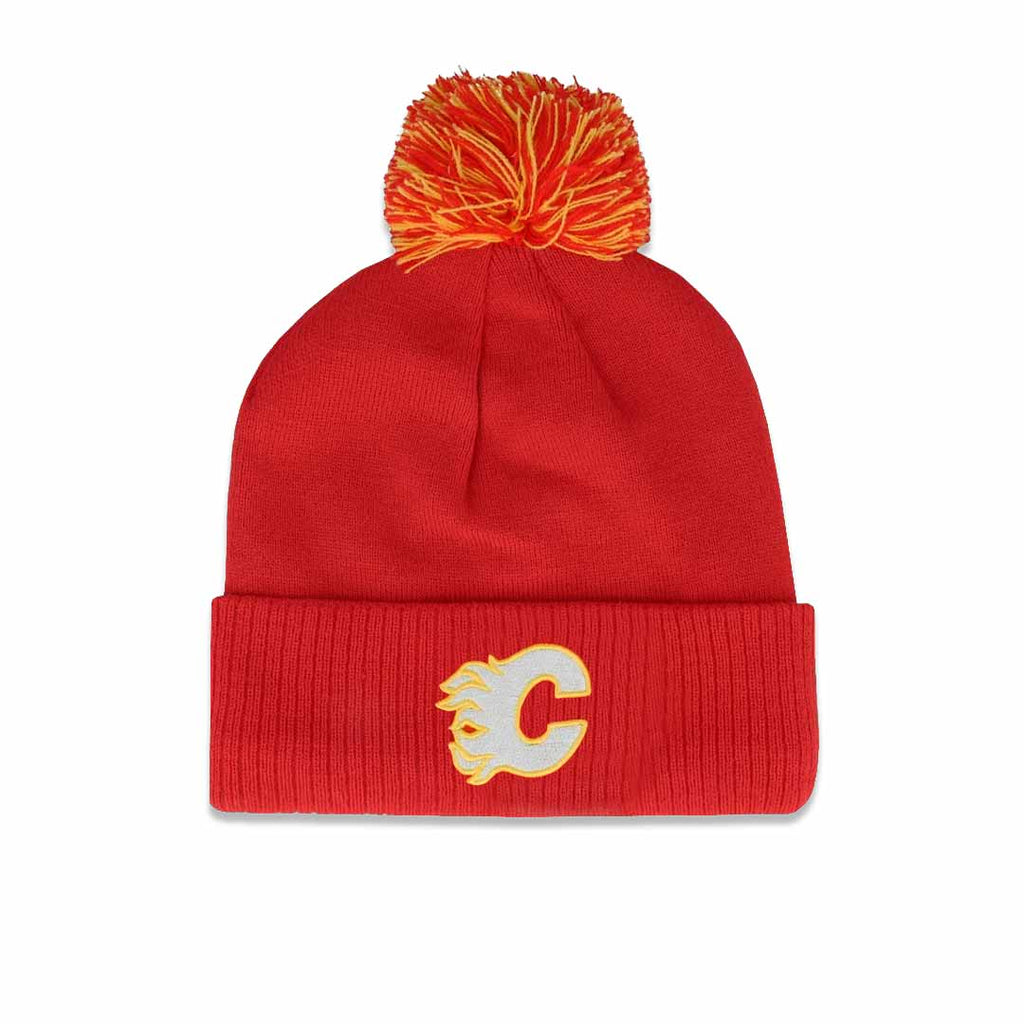 Adidas Calgary Flames Cuff Knit Pom Beanie Toque Hat