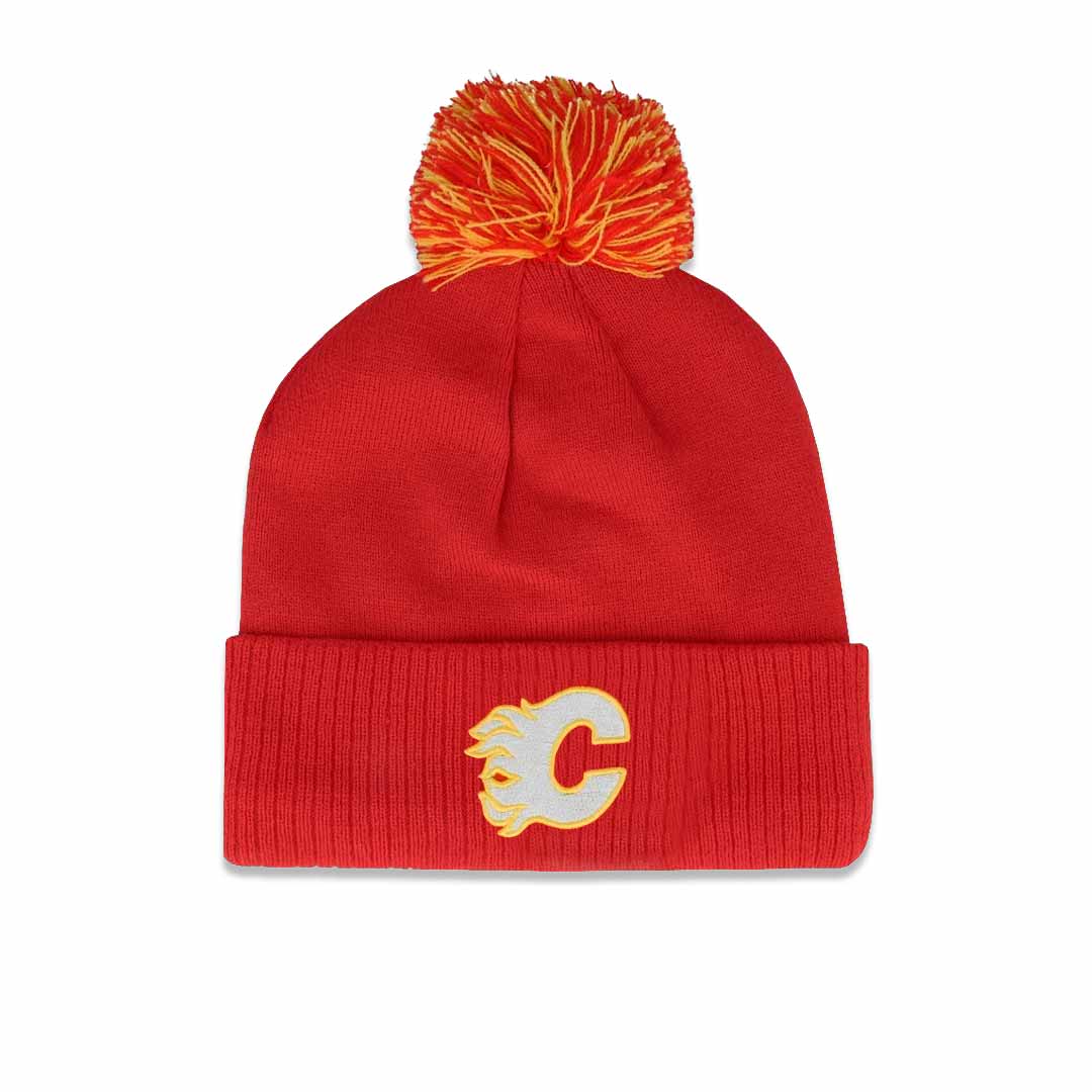 Adidas Calgary Flames Cuff Knit Pom Beanie Toque Hat