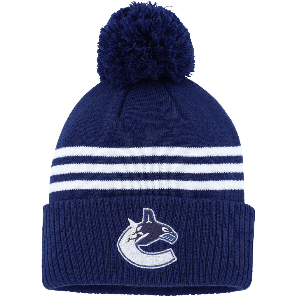 Adidas Vancouver Canucks 3-Stripe Cuff Knit Pom Beanie Toque Hat